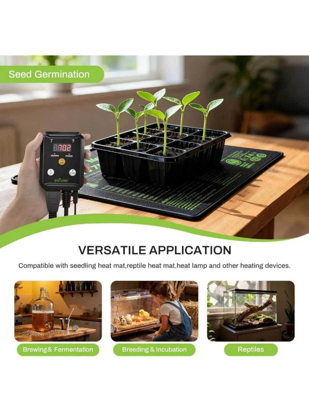 Digital Temperature Controller for Reptiles, Plants & Brewing - 40-108°F, 1000W